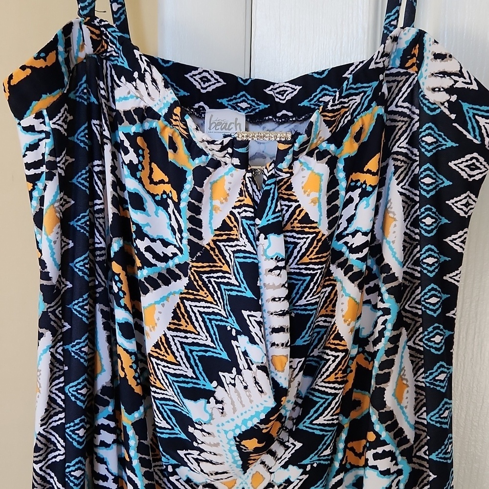 Beach Inc, Blue and Orange Patterned Onepiece Full Length Jumpsuit - Picture 2 of 6